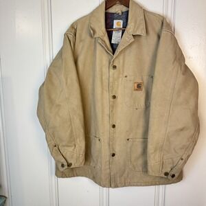 VTG Carhartt C58 SDL Tan Blanket Lined Duck Chore Work Barn Jacket SZ Large USA